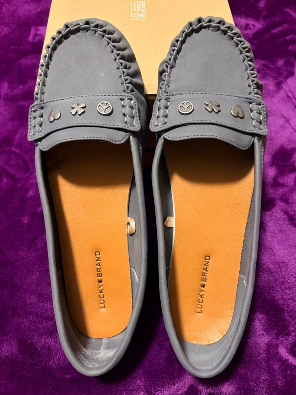 Lucky Brand Slate Gray Women's Moccasin Loafers with Metal Accents